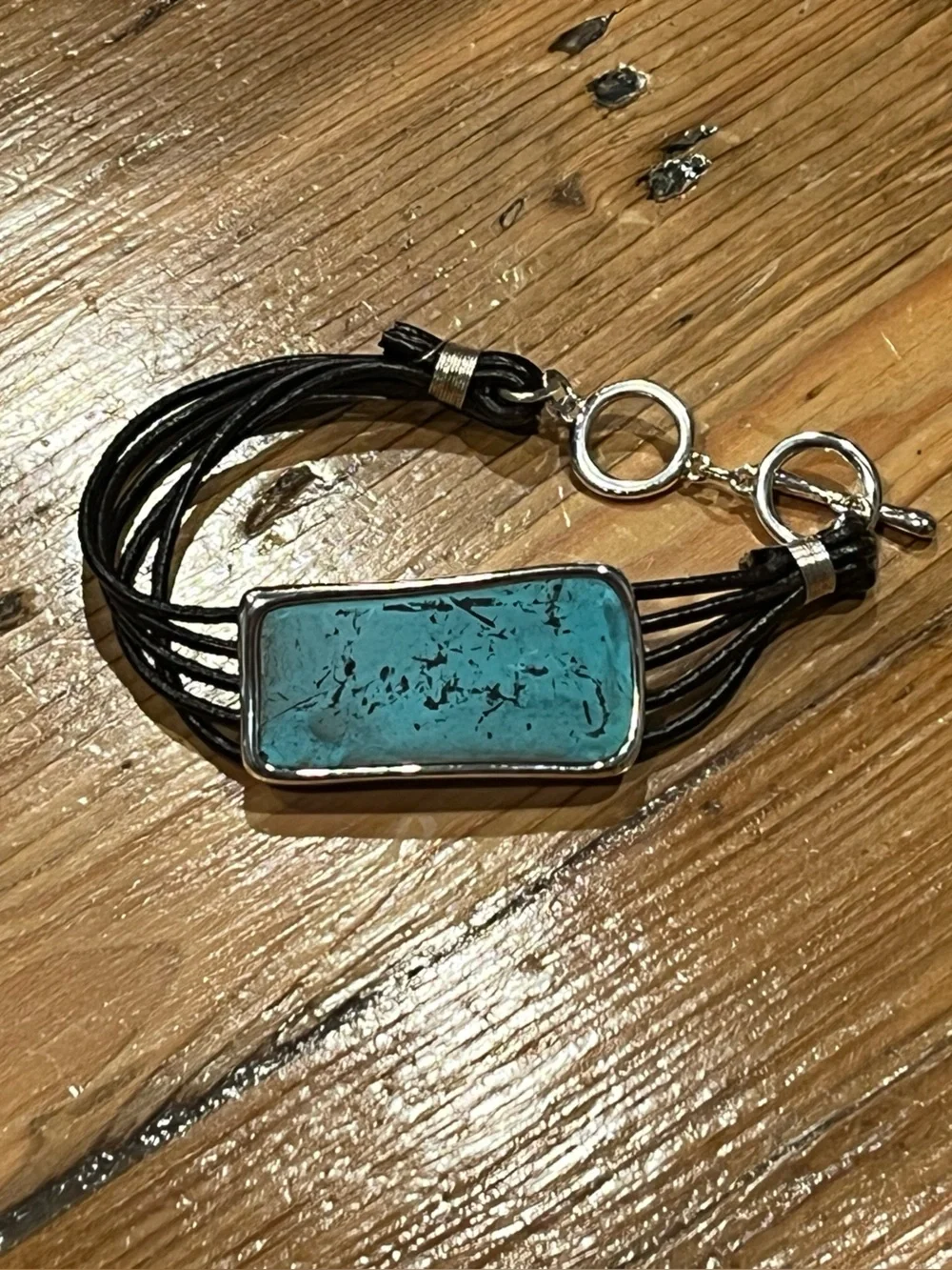 Turquoise Style Rectangle Leather Cuff Bracelet Boho Festival Southwestern